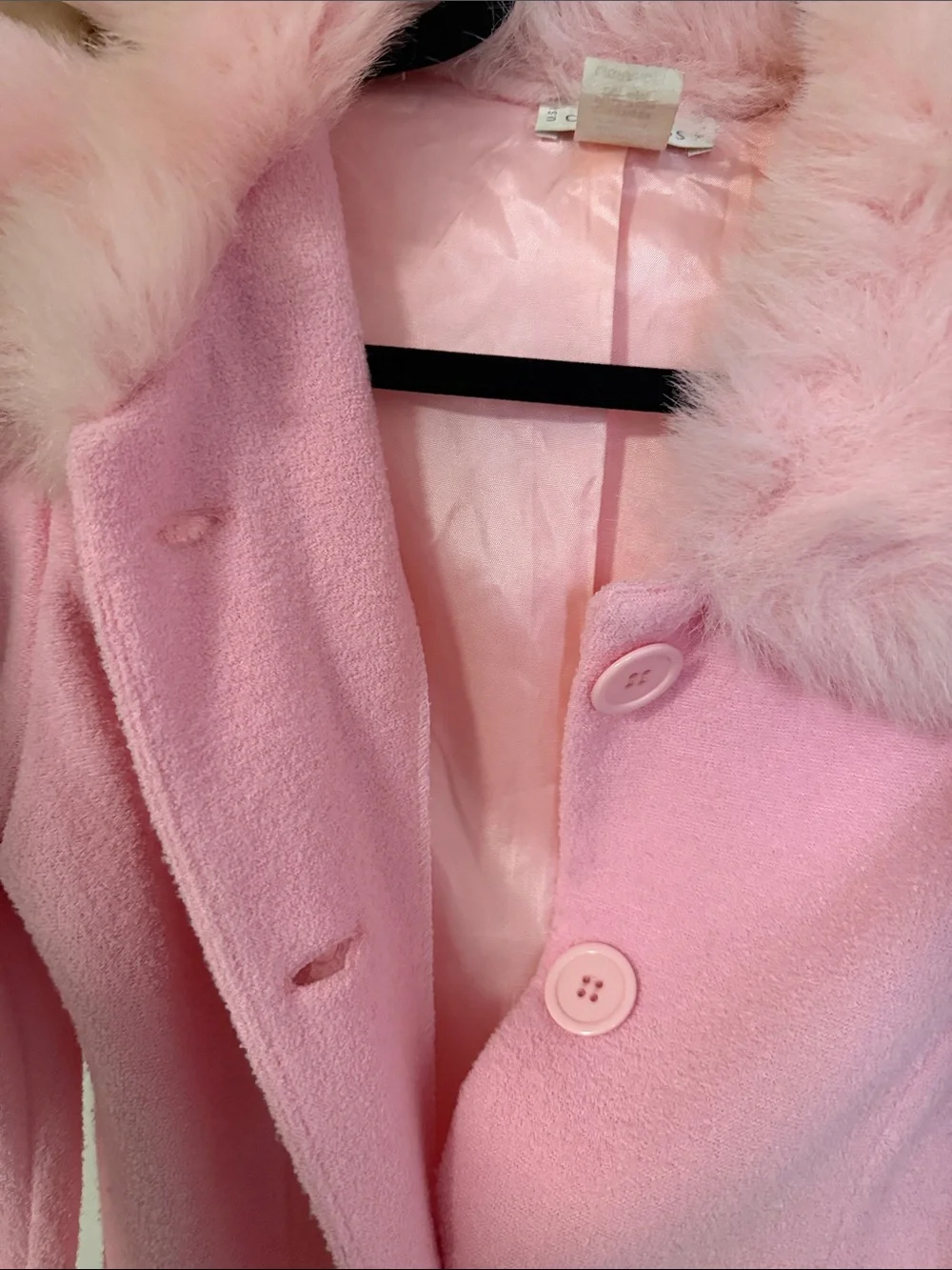 Pink Faux Fur Trim Coat - Picture 6 of 6